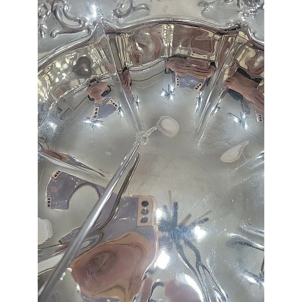 Vintage Silverplate Footed Serving Bowl Scroll Rim Candy Dish Rococo Style 11